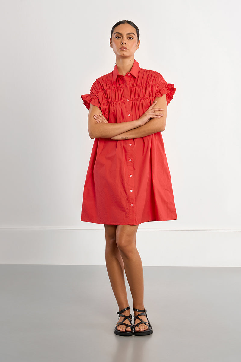 LAL154AEP-molly-bracken-gathered-shirt-dress-in-red-1