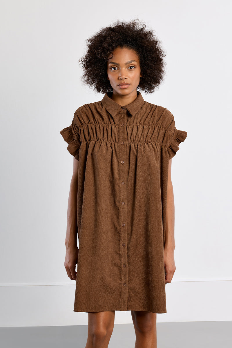 LAL154EN-molly-bracken-smocked-corduroy-shirt-dress-choclate-1