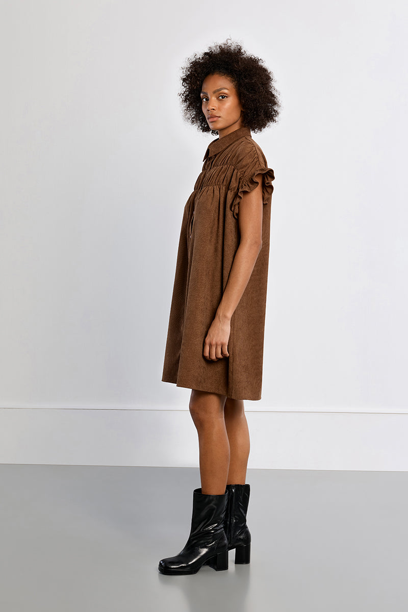 LAL154EN-molly-bracken-smocked-corduroy-shirt-dress-choclate-1