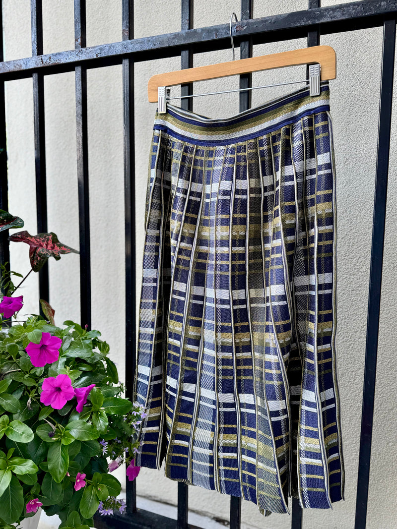 LE4753-maria-pavan-plaid-knit-skirt-with-metallic-green-white-navy-1