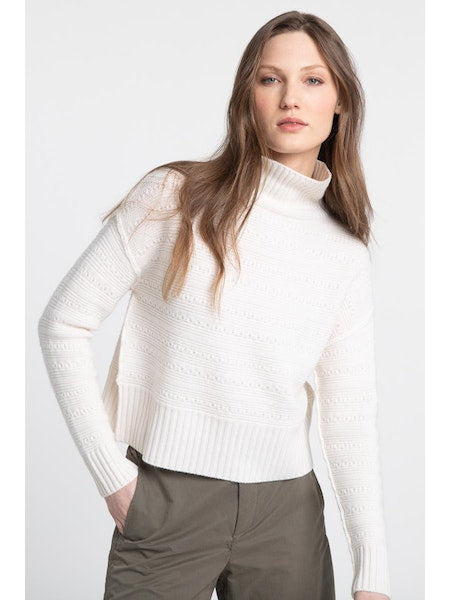 Cropped Textured Mock Neck Sweater in Pearl