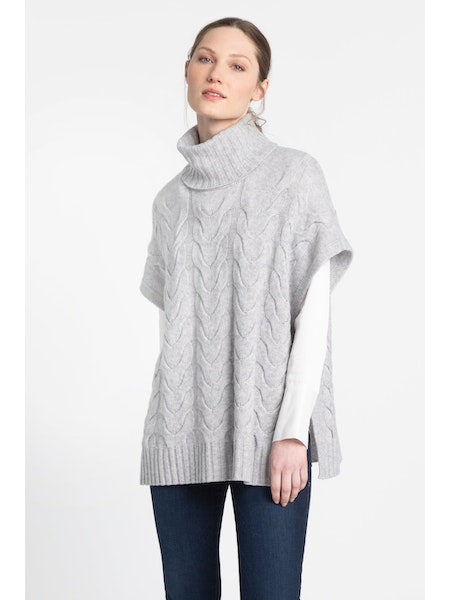 Luxe Cable Cowl Popover Sweater in Silver