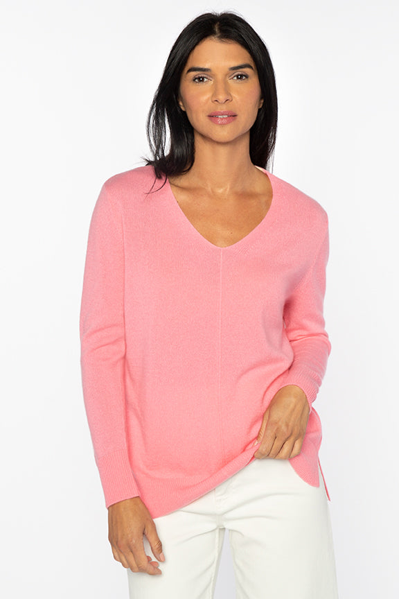 High Low Seamed V Tee in Rosa/Sol