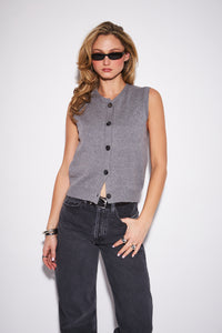 Lucie Button Down Vest in Grey Owl