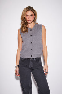 Lucie Button Down Vest in Grey Owl
