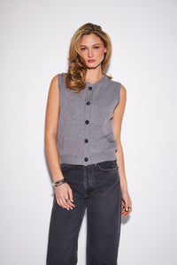 Lucie Button Down Vest in Grey Owl