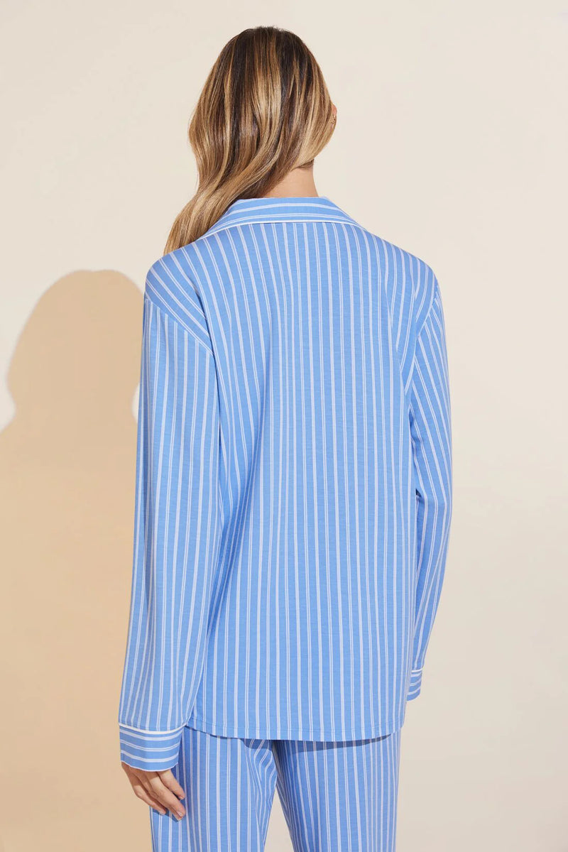 Gisele Modal Long PJ Set in Nordic Stripes Vista Blue/Ivory
