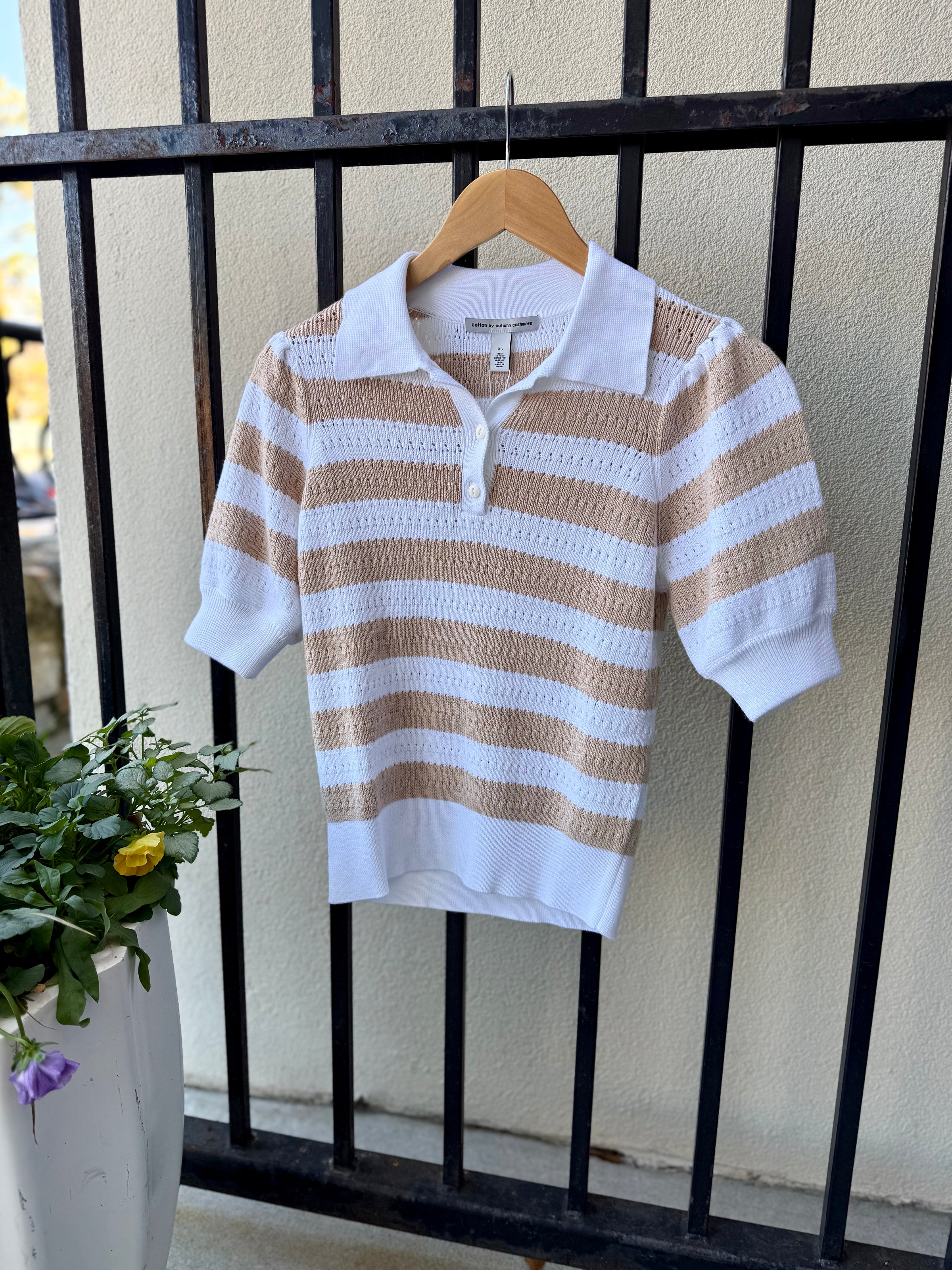 N14248-autumn-cashmere-pointelle-striped-polo-in-bleach-white-and-latte-1