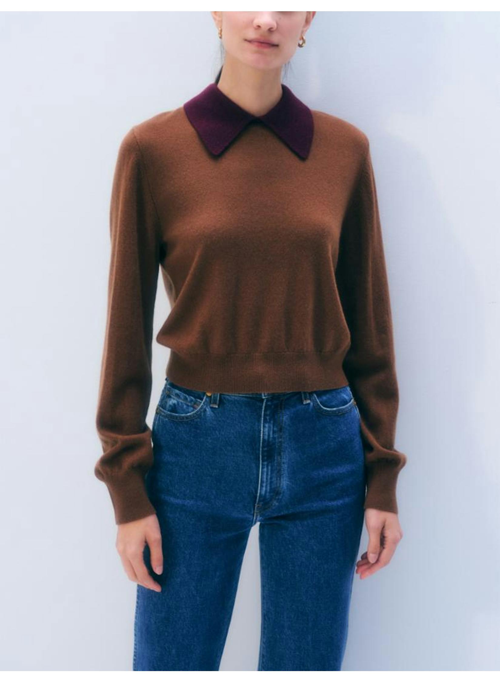Cashmere Contrast Sweater in Cedarwood/Sangria