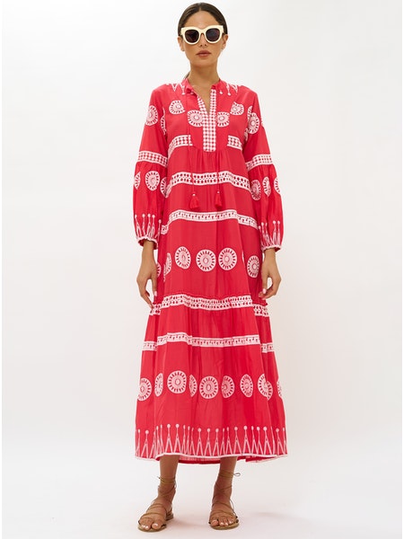 Long Sleeve Cuff Maxi Dress in Soleil Red