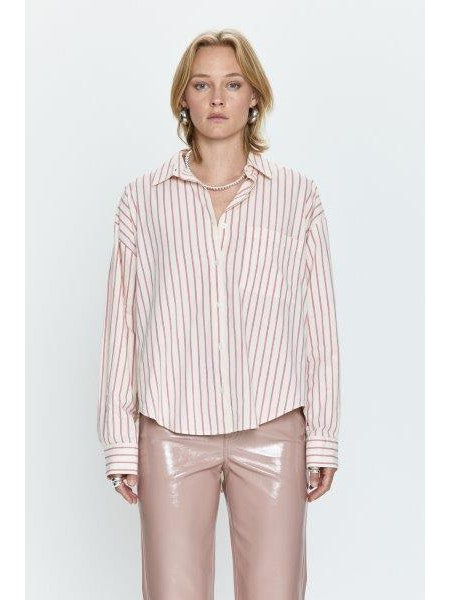 Sloane Oversized Button Down Shirt in Rose Multi Stripe