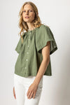 Flutter Sleeve Button Down Top in Olive