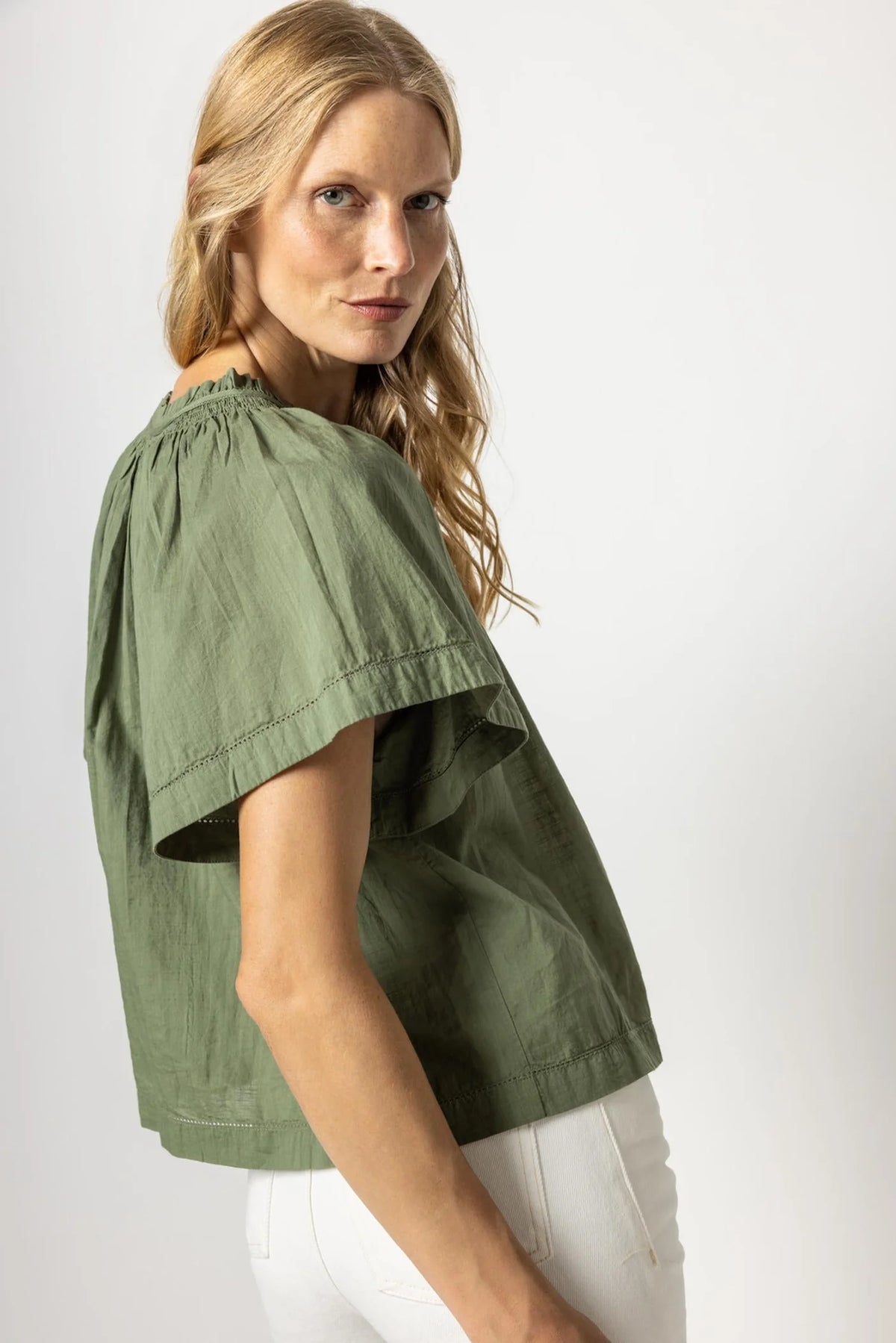 Flutter Sleeve Button Down Top in Olive *FINAL SALE*