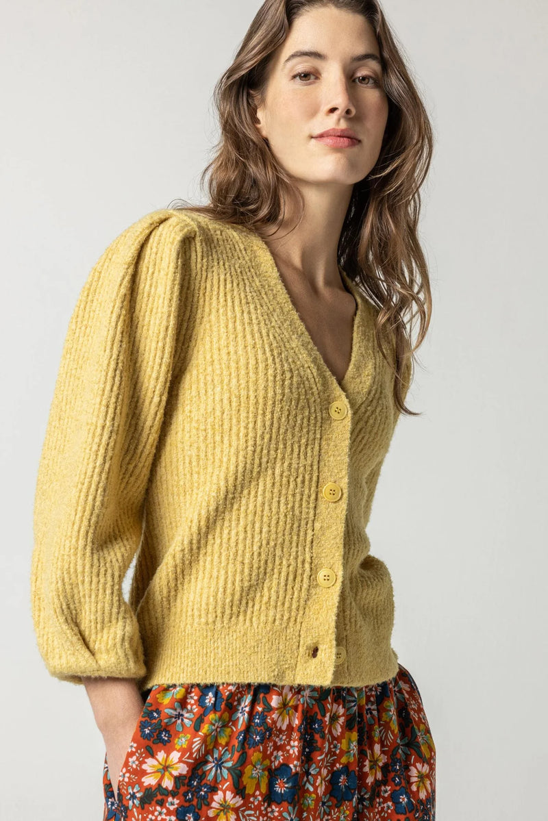 Puff Sleeve Cardigan in Gold Dust