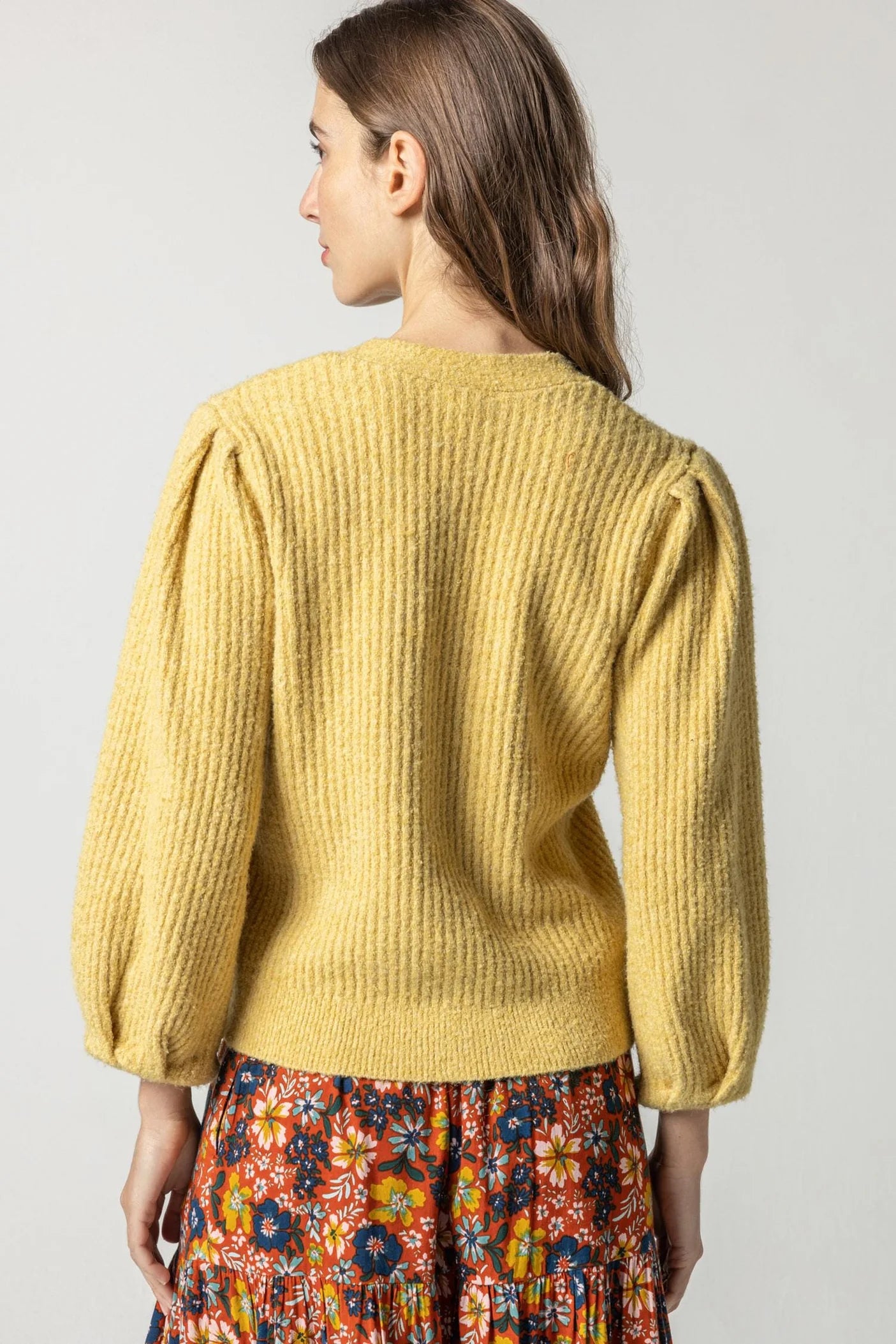 Puff Sleeve Cardigan in Gold Dust