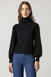 Puff Sleeve Turtleneck Sweater in Black