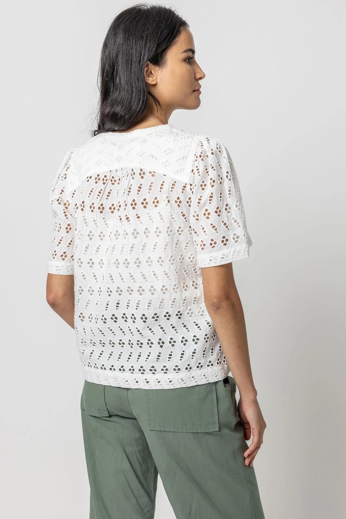 Eyelet Button Down Top in White