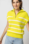 Half Zip Striped Sweater in Lemon Lime Stripe