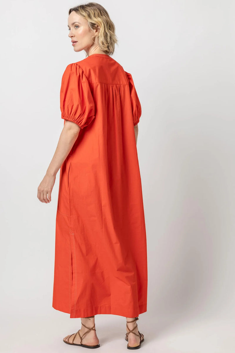 Split Neck Full Sleeve Maxi Dress in Poppy
