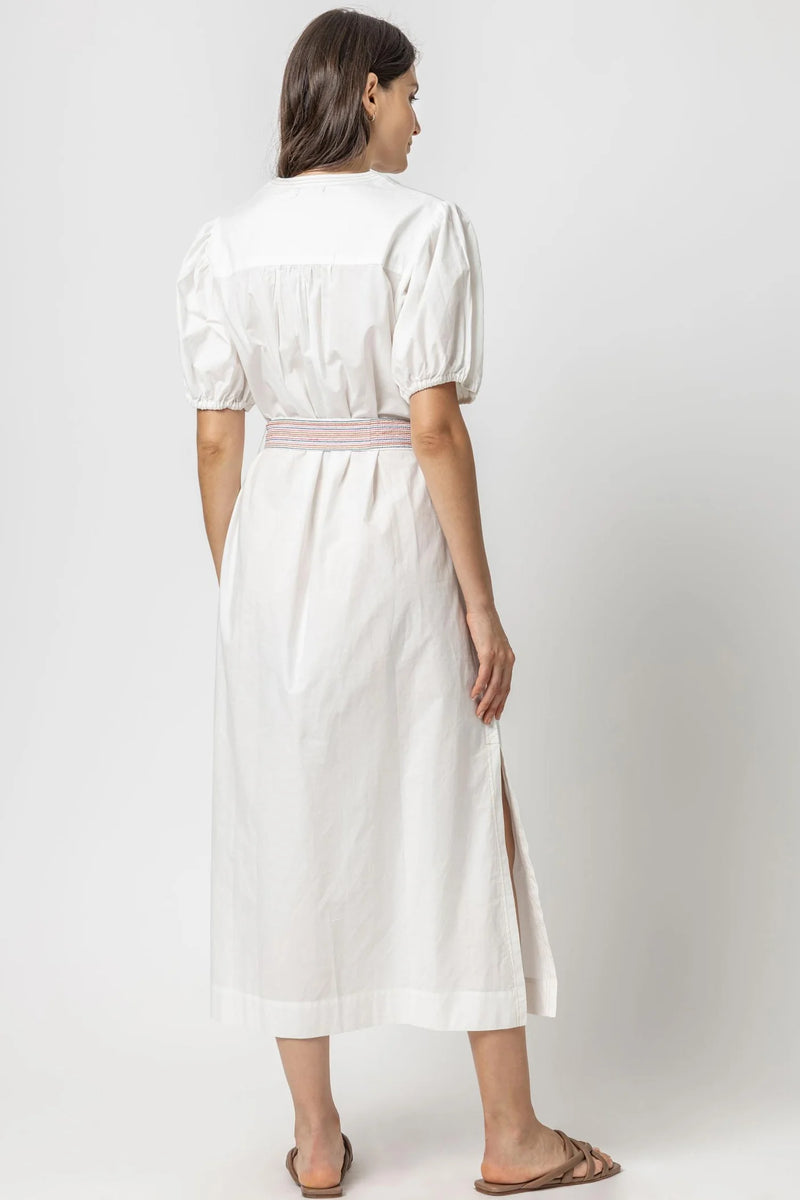 Split Neck Full Sleeve Maxi Dress in White