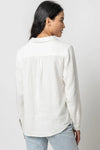 Long Sleeve Gauze Button Down Top in White