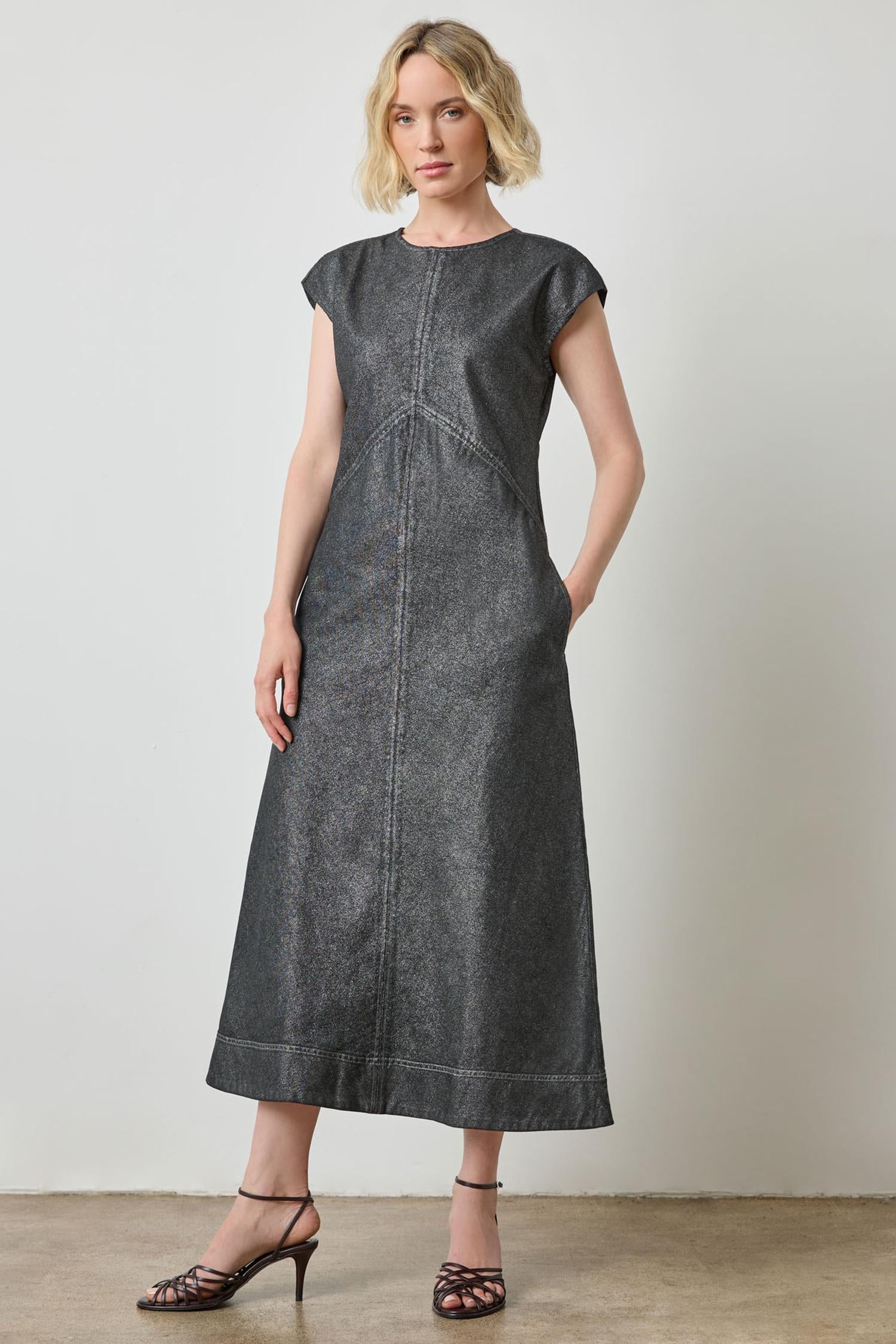 Lilla P Metallic Seamed Maxi Dress in Silver Denim – Poppy's of Atlanta