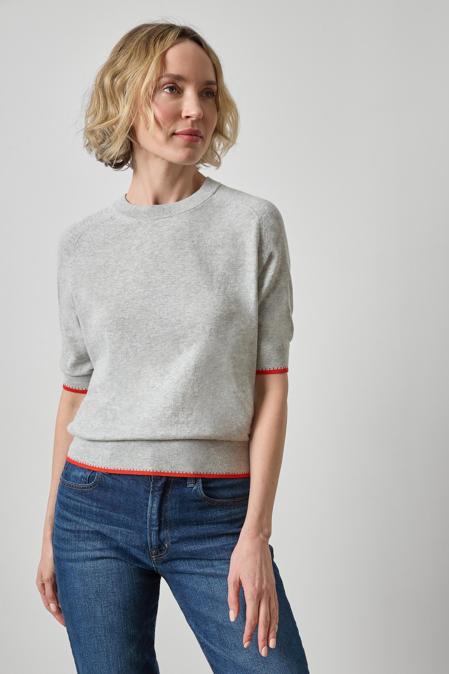 Crewneck Saddle Sleeve Sweater in Heather Gray