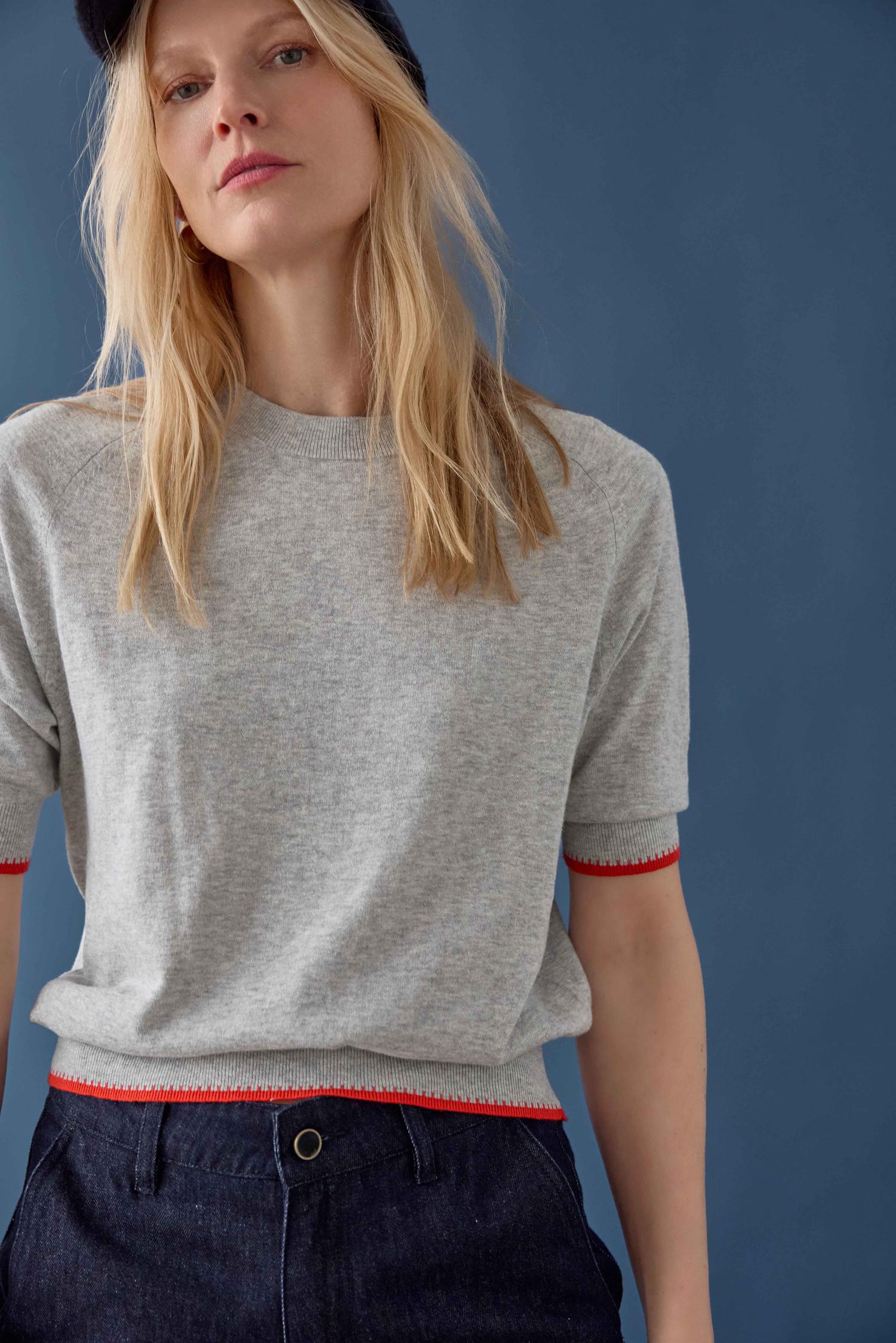 Crewneck Saddle Sleeve Sweater in Heather Gray