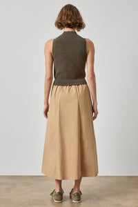 Mixed Media Mock Neck Dress in Olive