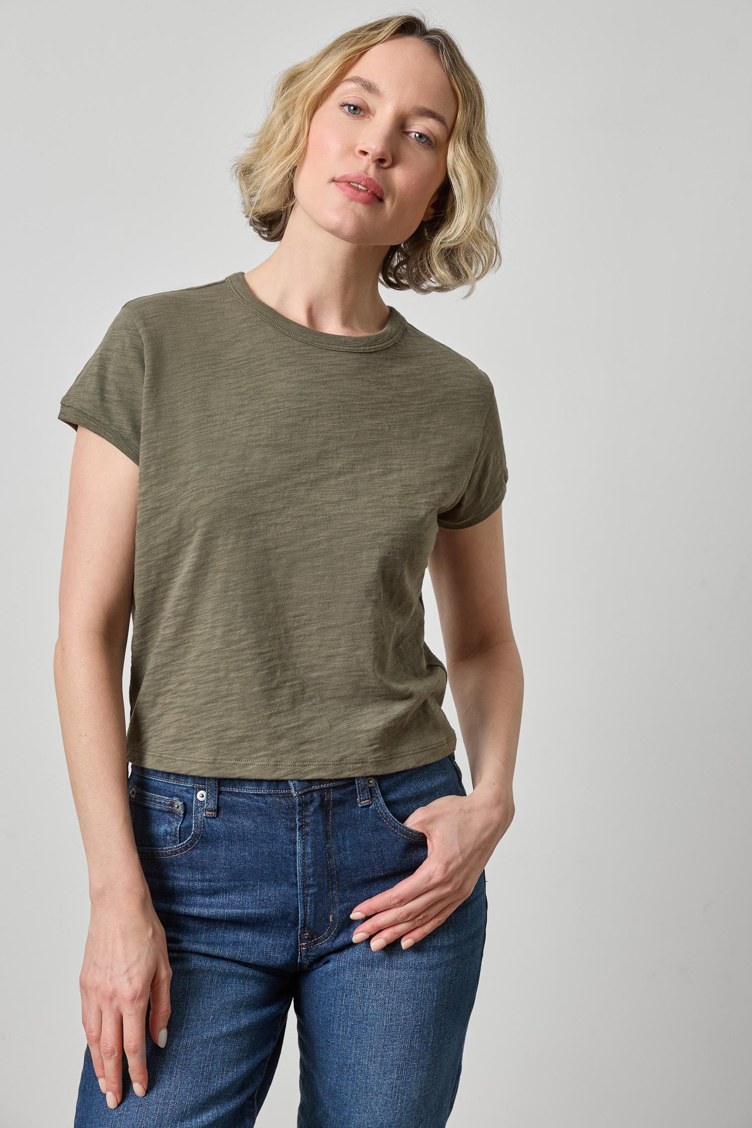Boxy Cap Sleeve Tee in Olive
