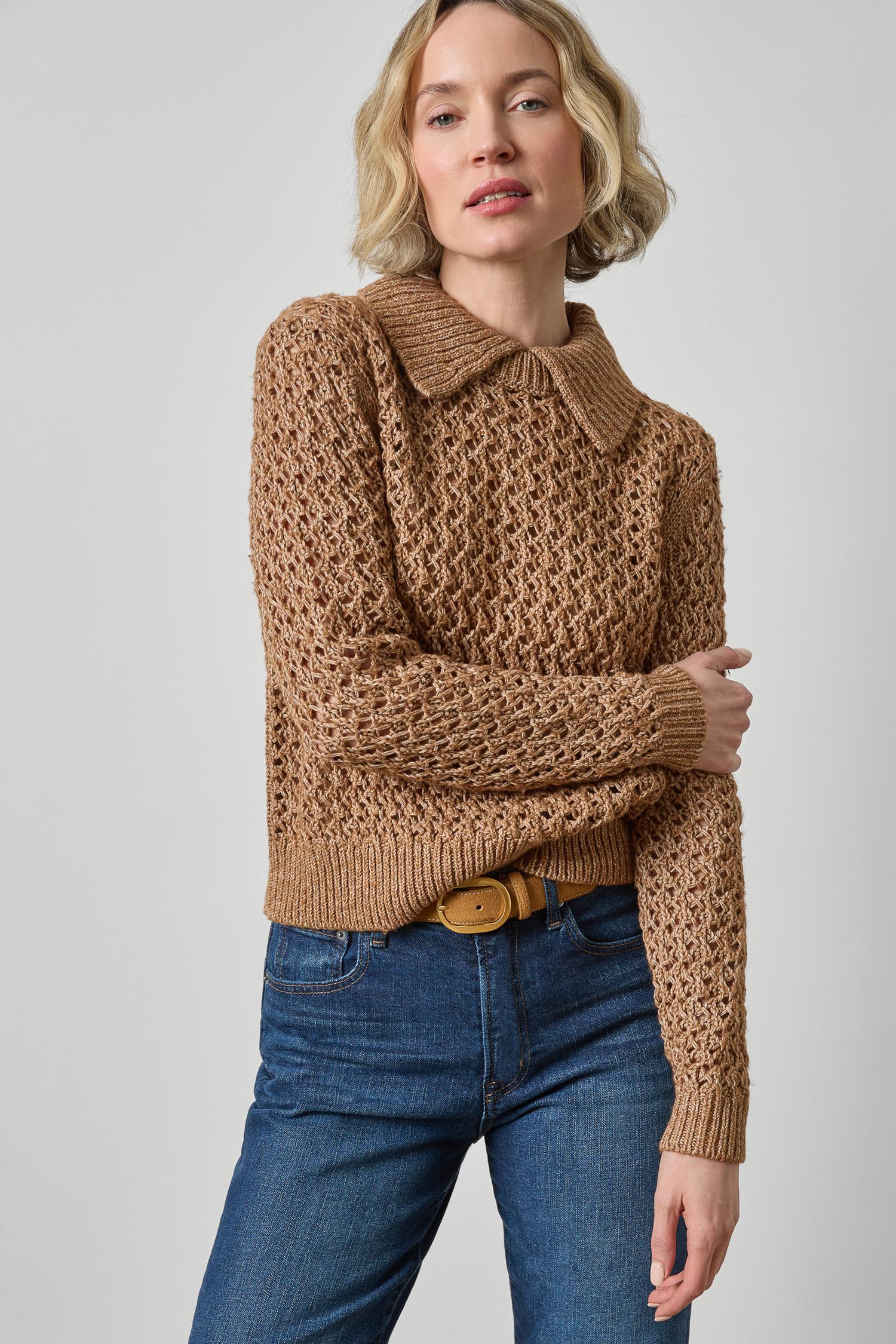 Textured Polo Sweater in Hazelnut