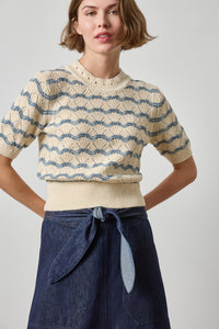 Multi-Stitch Knit Pullover in Winter White Stripe
