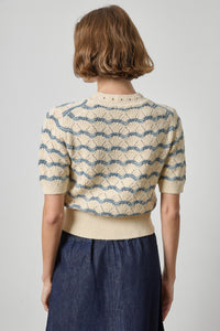 Multi-Stitch Knit Pullover in Winter White Stripe