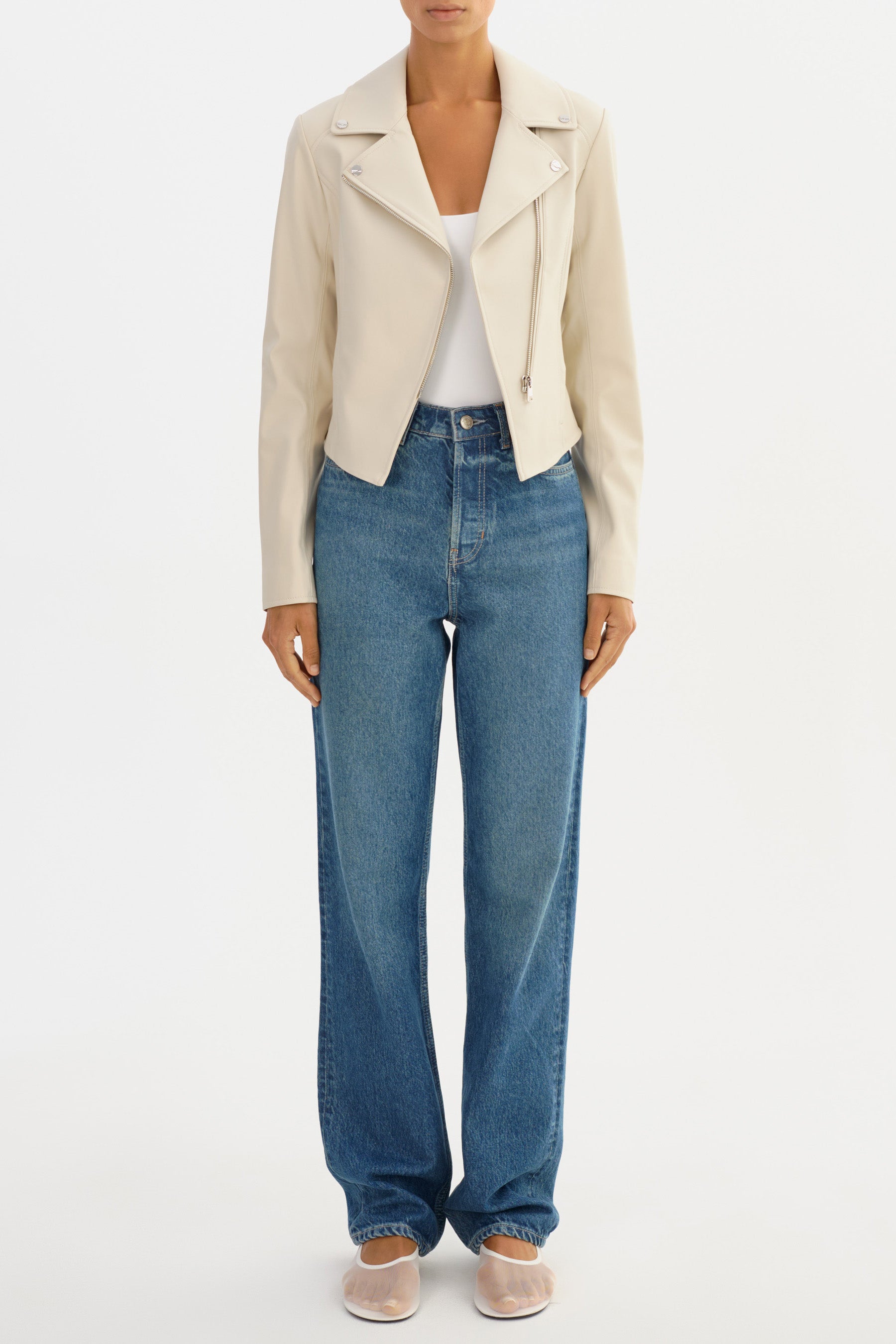 Pascale Faux Leather Jacket in Bone