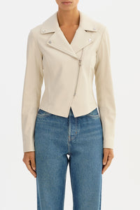 Pascale Faux Leather Jacket in Bone
