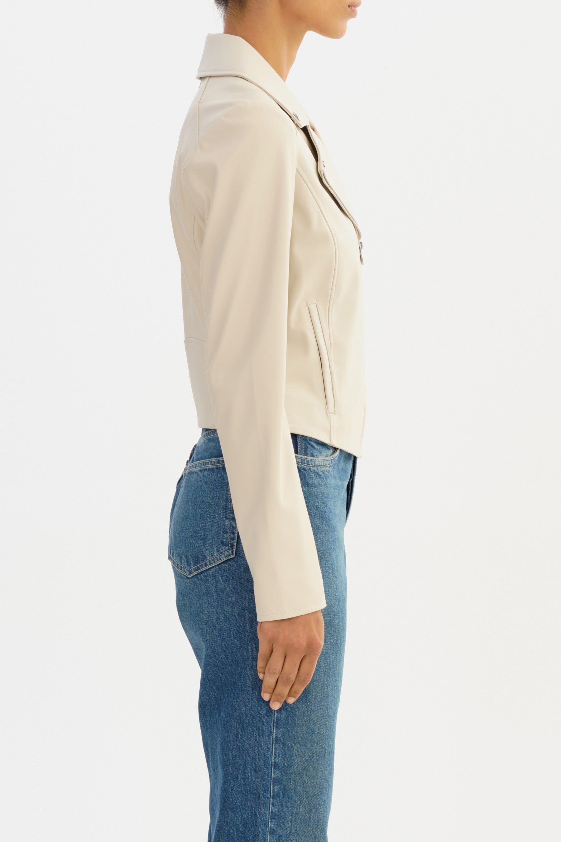 Pascale Faux Leather Jacket in Bone