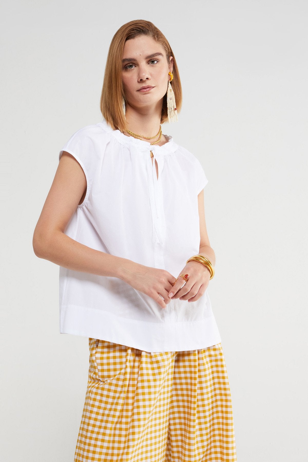 Tie Detailed Blouse in Bianco