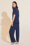 Gisele Short Sleeve & Pant PJ Set in Navy/Ivory
