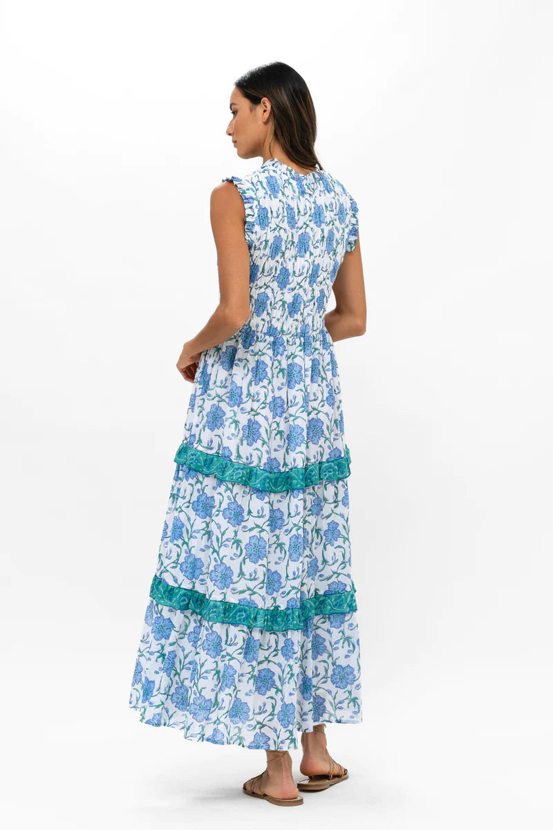 Sleeveless Smocked Maxi Dress in Poppy Blue