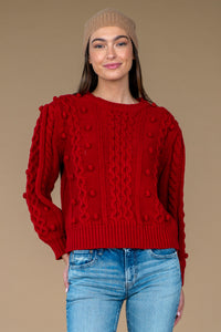 Poppy Bobble Knit Sweater in Red
