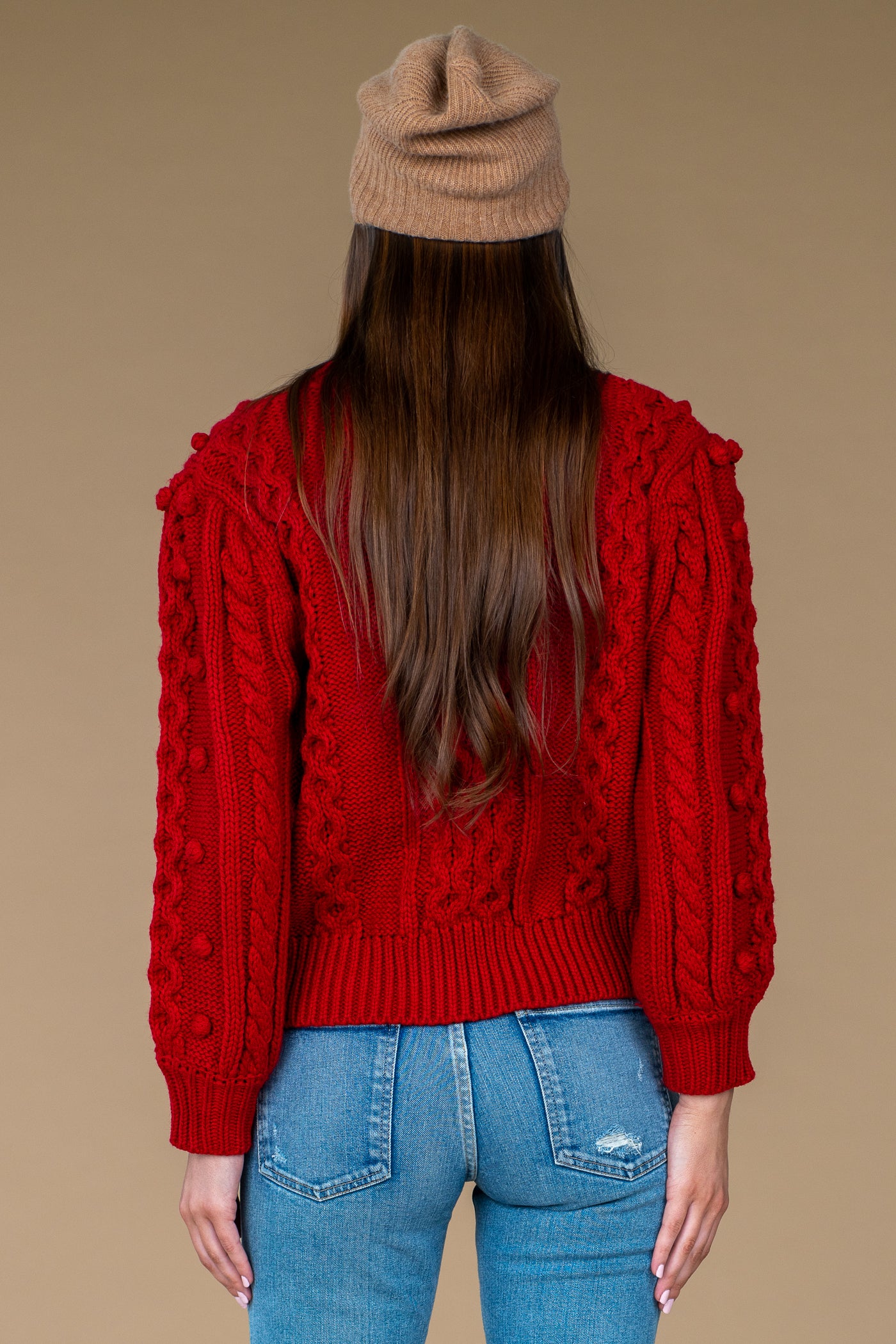 Poppy Bobble Knit Sweater in Red