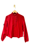 Ruffle Trimmed Neck Blouse in Red