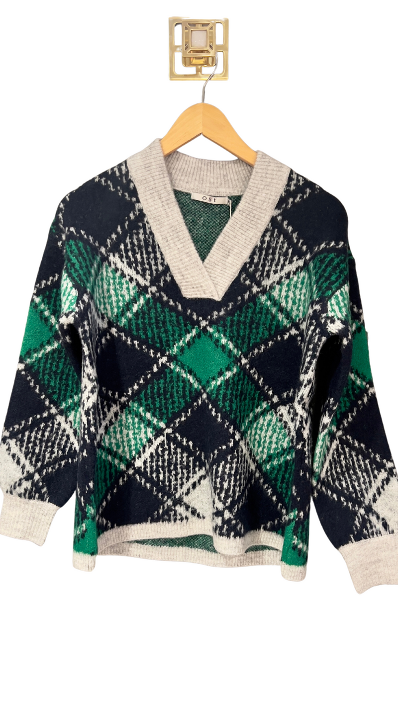 Argyle Sweater in Green/Navy/Silver