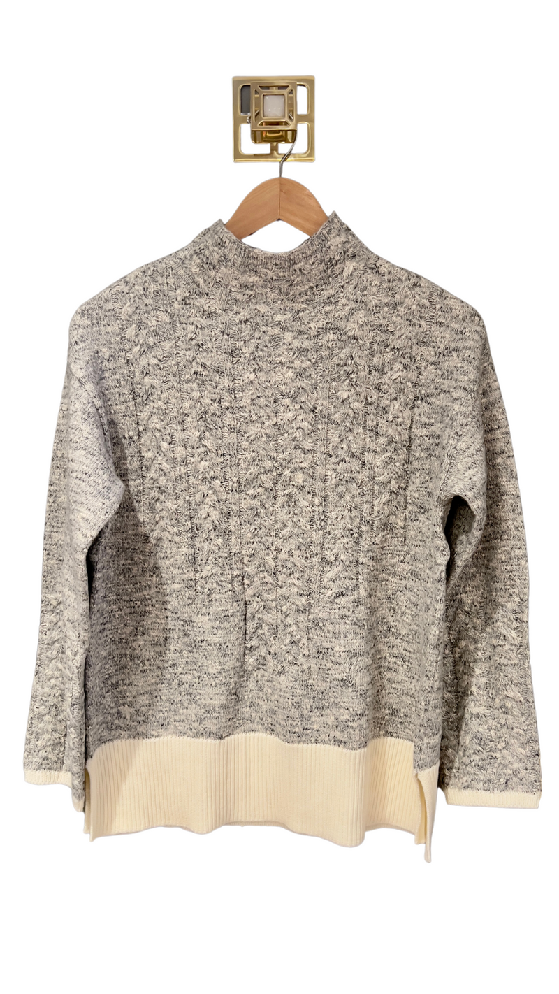 Cable Knit Mock Neck Sweater in Silver/Cream