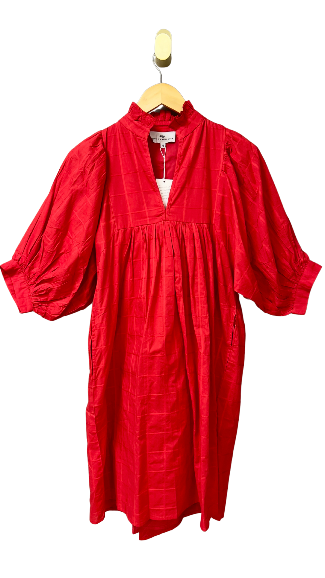 High Neck Dress in Red Windowpane