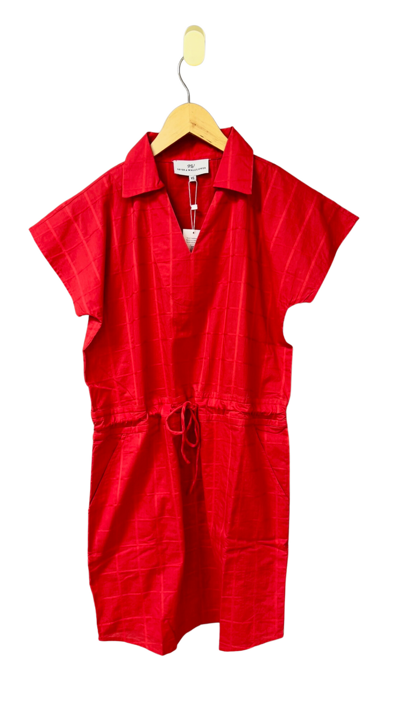 Track Dress in Red Windowpane