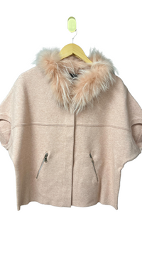Faux Fur Collar Structured Cardigan in Blush