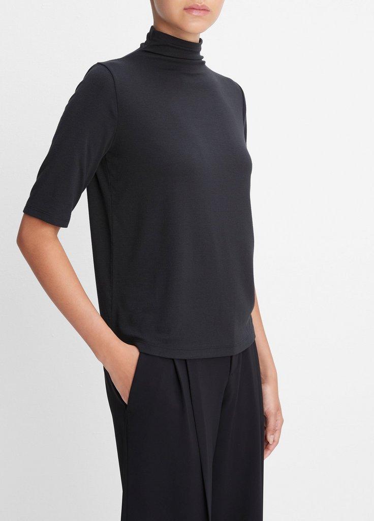 Relaxed Elbow Sleeve Mock Neck T-shirt in Black