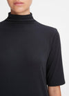 Relaxed Elbow Sleeve Mock Neck T-shirt in Black