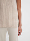 Ribbed Wool-Cashmere Sleeveless Tunic Sweater in Beige